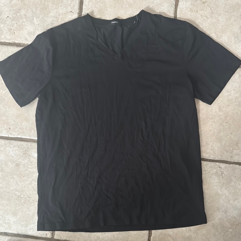 Theory Black V-Neck Short Sleeve Cotton